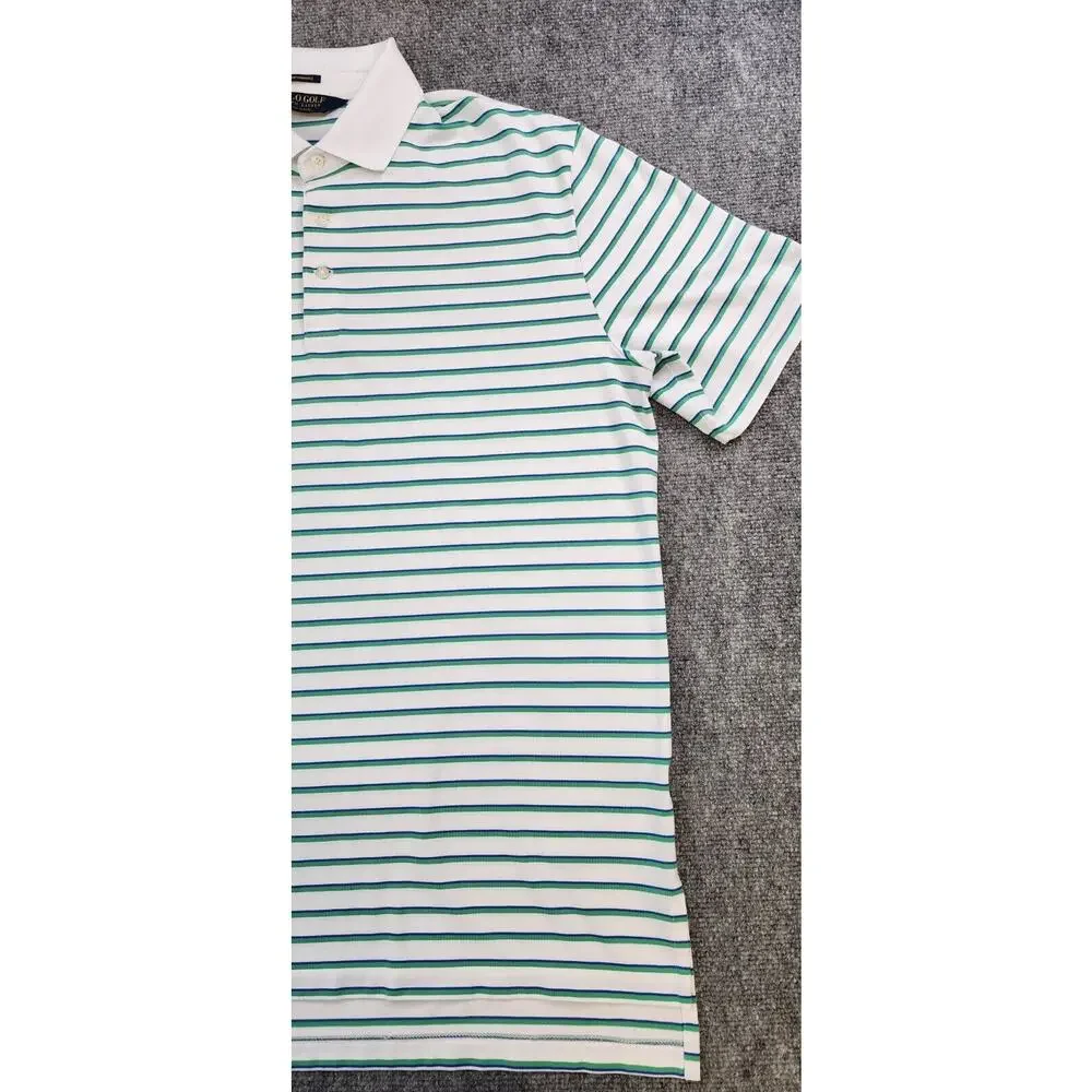 Ralph Lauren Polo Golf Shirt Mens Large White Green Striped Performance Golf